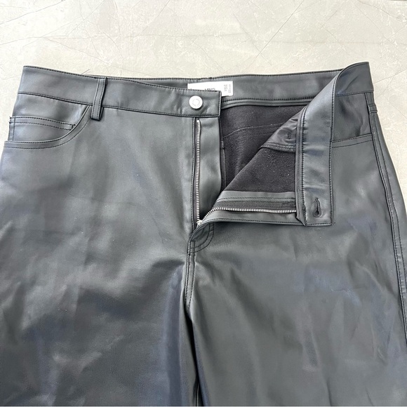 MANGO Black Faux Leather 100% Polyester High Waist Straight Leg Long Pants Sz 12 - Picture 12 of 15